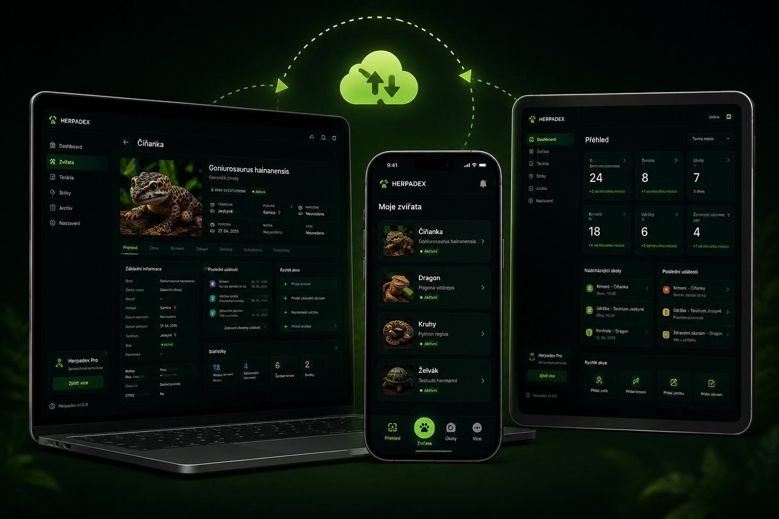 Aplikace Herpadex na desktopu a mobilu